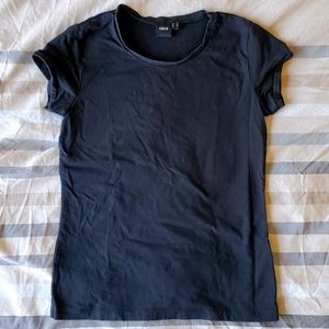 Basic Black Crew Neck T-shirt with Capped Sleeves